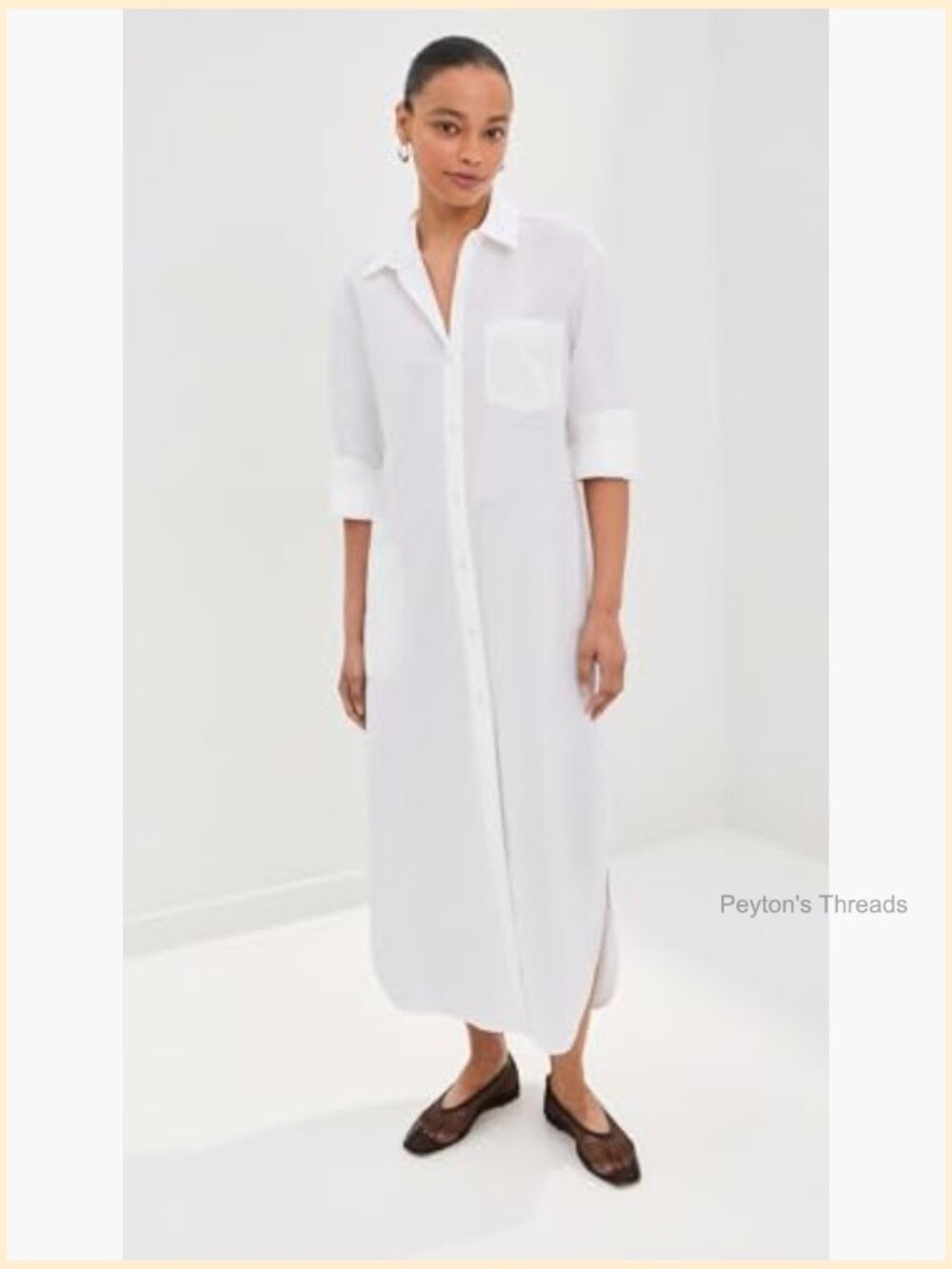 Lightweight Cotton Poplin Maxi Dress with Pockets and Button Front - Picture 2 of 6